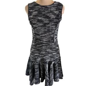 Saks 5th Avenue RED Tweed Faux Leather Stretch Knit Dress Ruffle Sleeveless